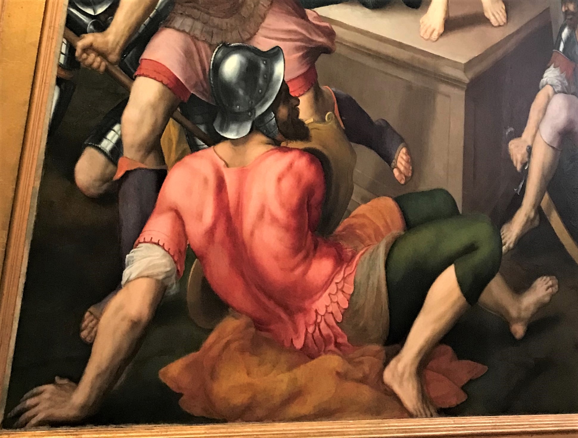 Inzoomen op een figuur in het drieluik van Michel Coxcie, na restauratie.