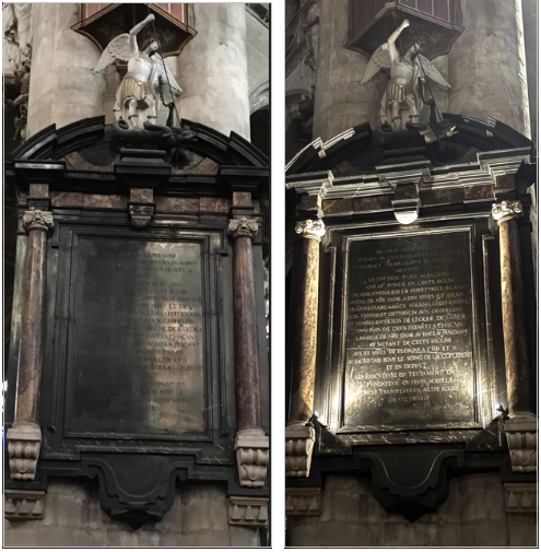 Grafmonument van Flaminio Garnier met stenen sculpturen voordat het werd verlicht. 
